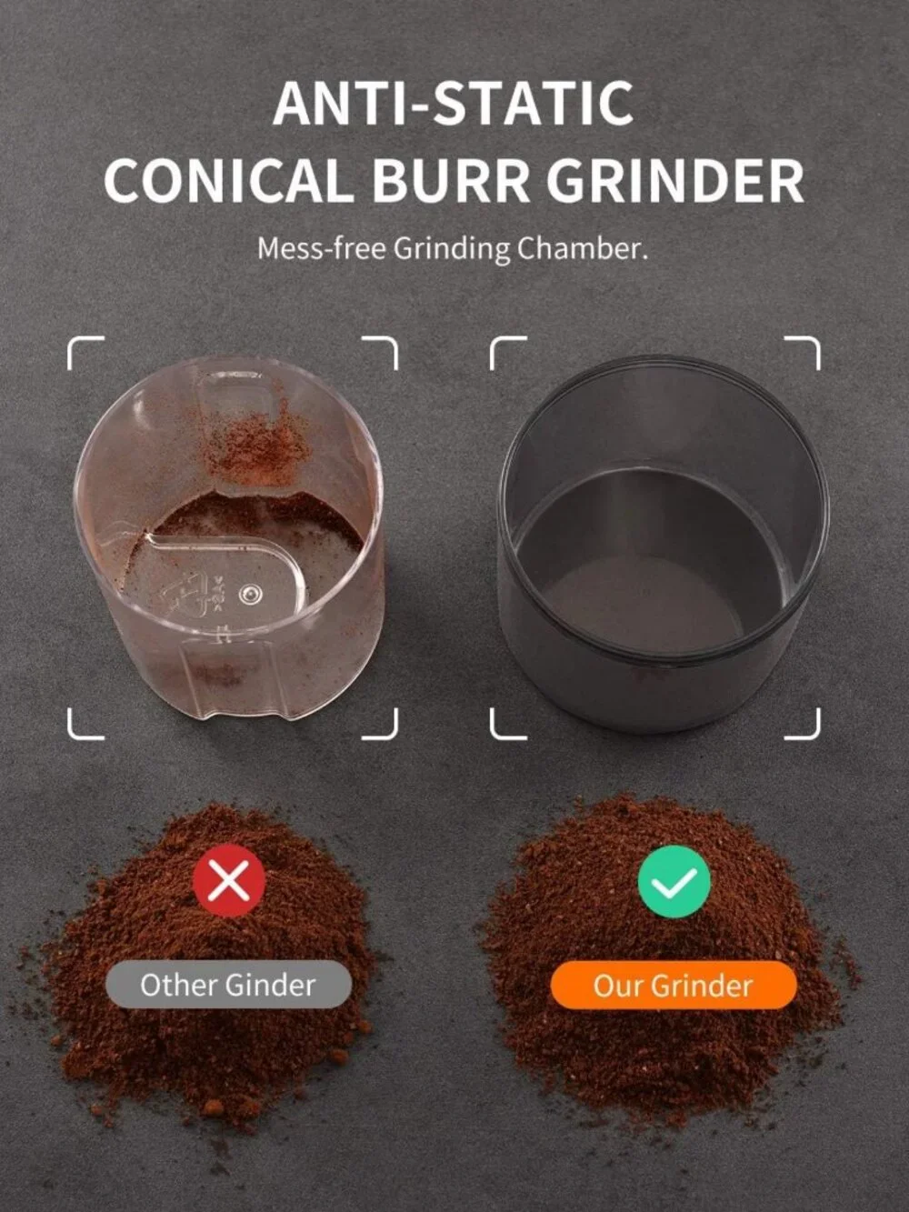 Electric Conical Burr Coffee Grinder, 35 Settings, Anti-Static, Home Use, Beige